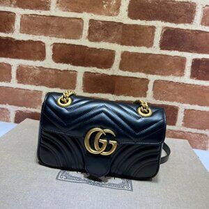 Gucci GG Marmont quilted leather black shoulder bag with gold chain
